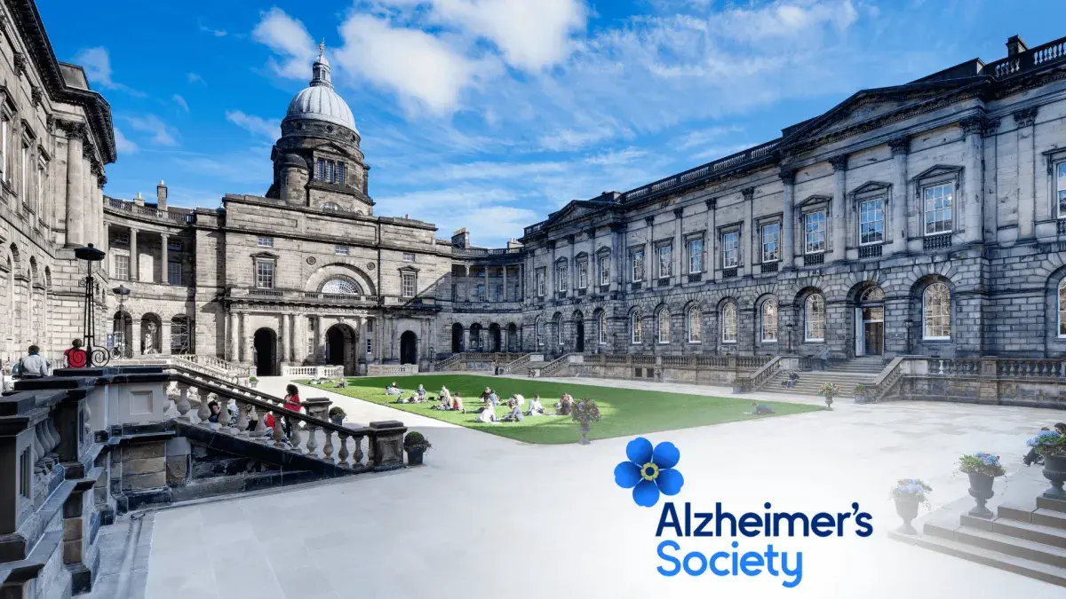 Old College University of Edinburgh with Alzheimer's Society logo