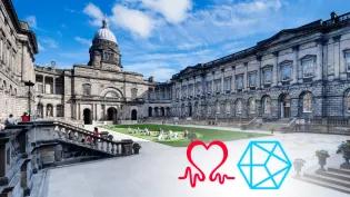 British Heart Foundation and UK Dementia Research Institute Logos with Old college background