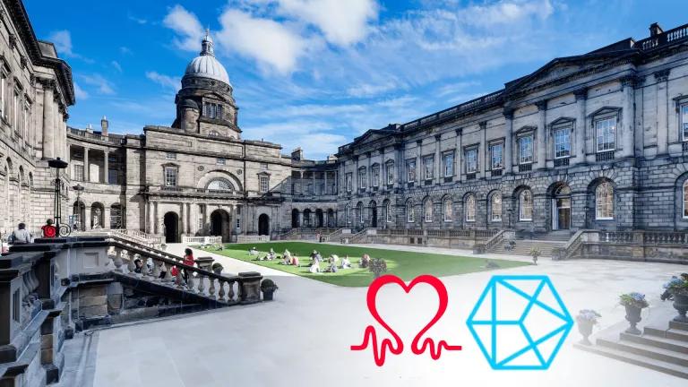 British Heart Foundation and UK Dementia Research Institute Logos with Old college background
