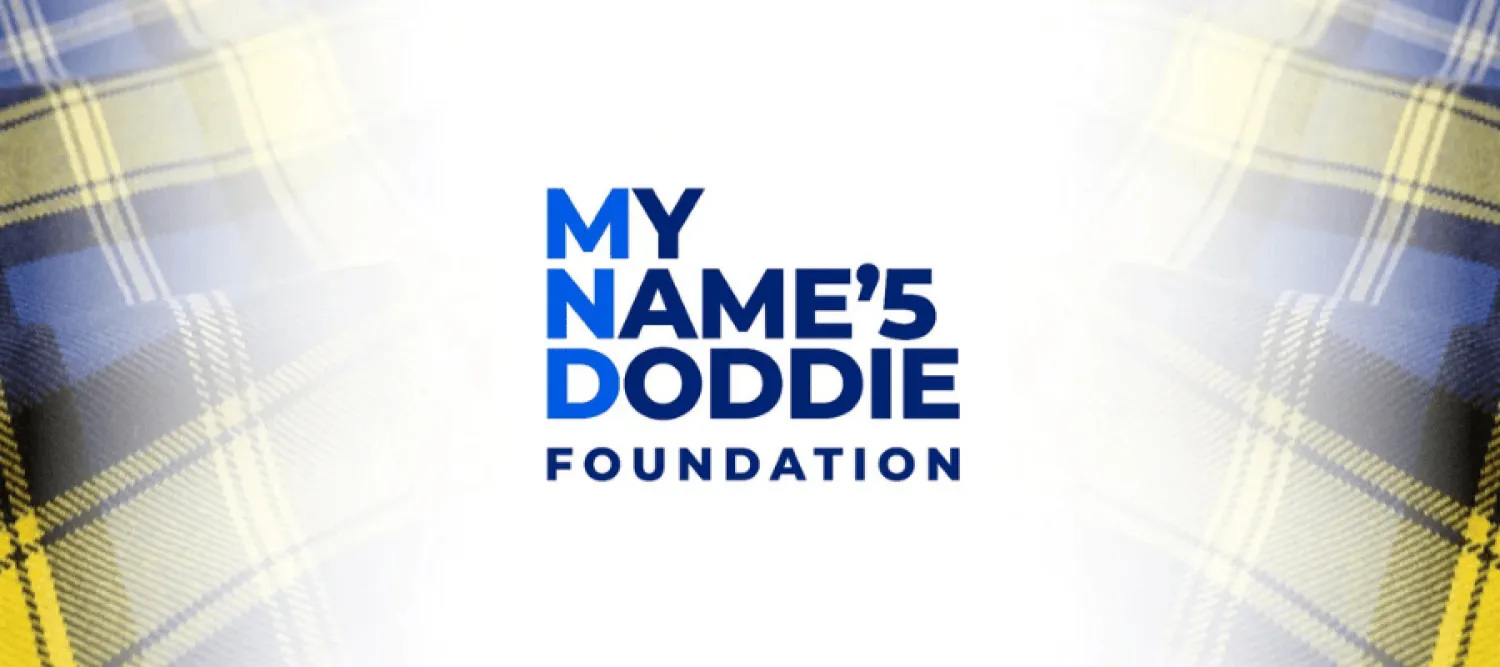 My Name'5 Doddie Foundation logo with tartan edges