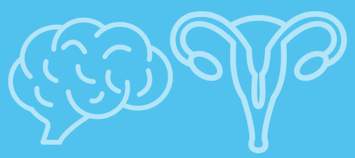 Brain and uterus graphics on blue background