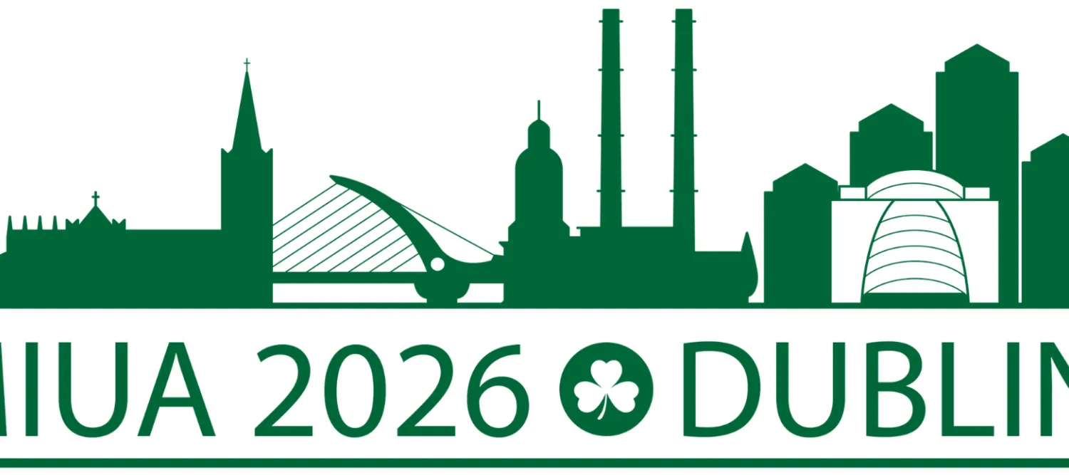 green 2D city scape of dublin with MIUA 2026 shamrock and dublin underneath; green on white