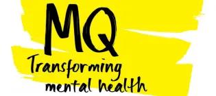 MQ transforming mental health logo black writing on yellow smudge