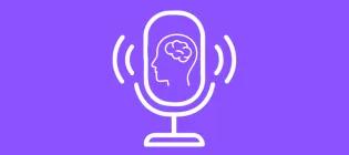mic with graphic of transparent head and brain inside