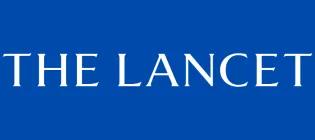 The lancet white text on blue background