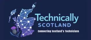 blue background, map of scotland with cities connected by lines and dots. Thistle, too. 