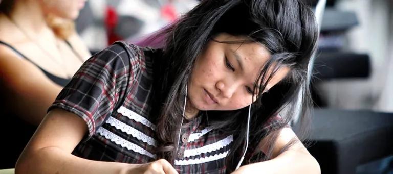 closeup student studying