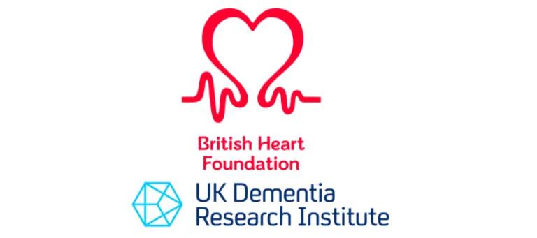 British heart foundation logo,  and uk dementia research institute logo