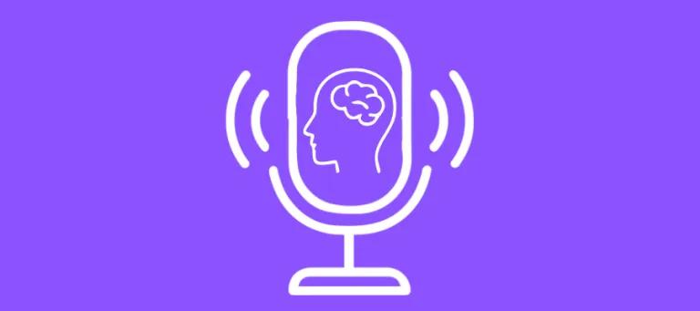 mic with graphic of transparent head and brain inside