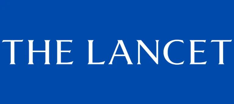 The lancet white text on blue background