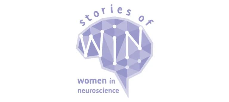 women in neuroscience purple brain with white letters WiN on it