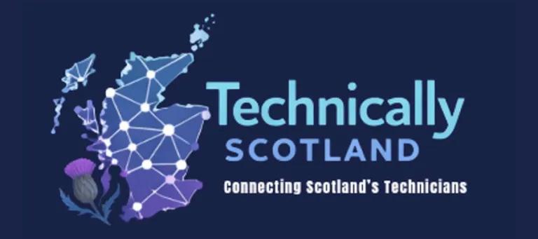 blue background, map of scotland with cities connected by lines and dots. Thistle, too. 