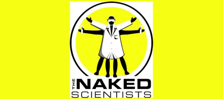 Davinic vitruvian man style person in white lab coat with sun glasses on. yellow background