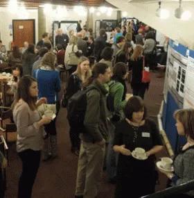 discussing posters over coffee at NS Day