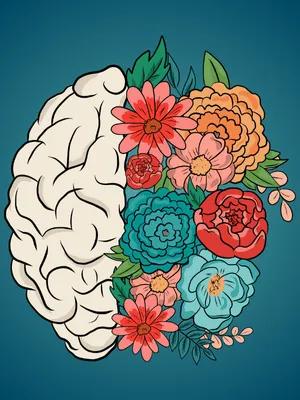 Half brain half flowers graphic